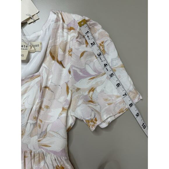 Saltwater Luxe Floral Short Sleeve Dress Womens XS White Pastel Pink Sweetheart - Picture 8 of 16